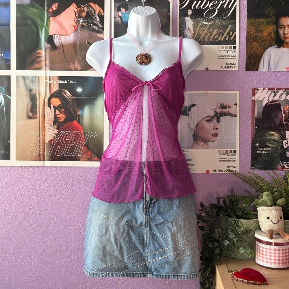 Intimissimi Pink/Purple Sheer Polka Dot Babydoll Cami